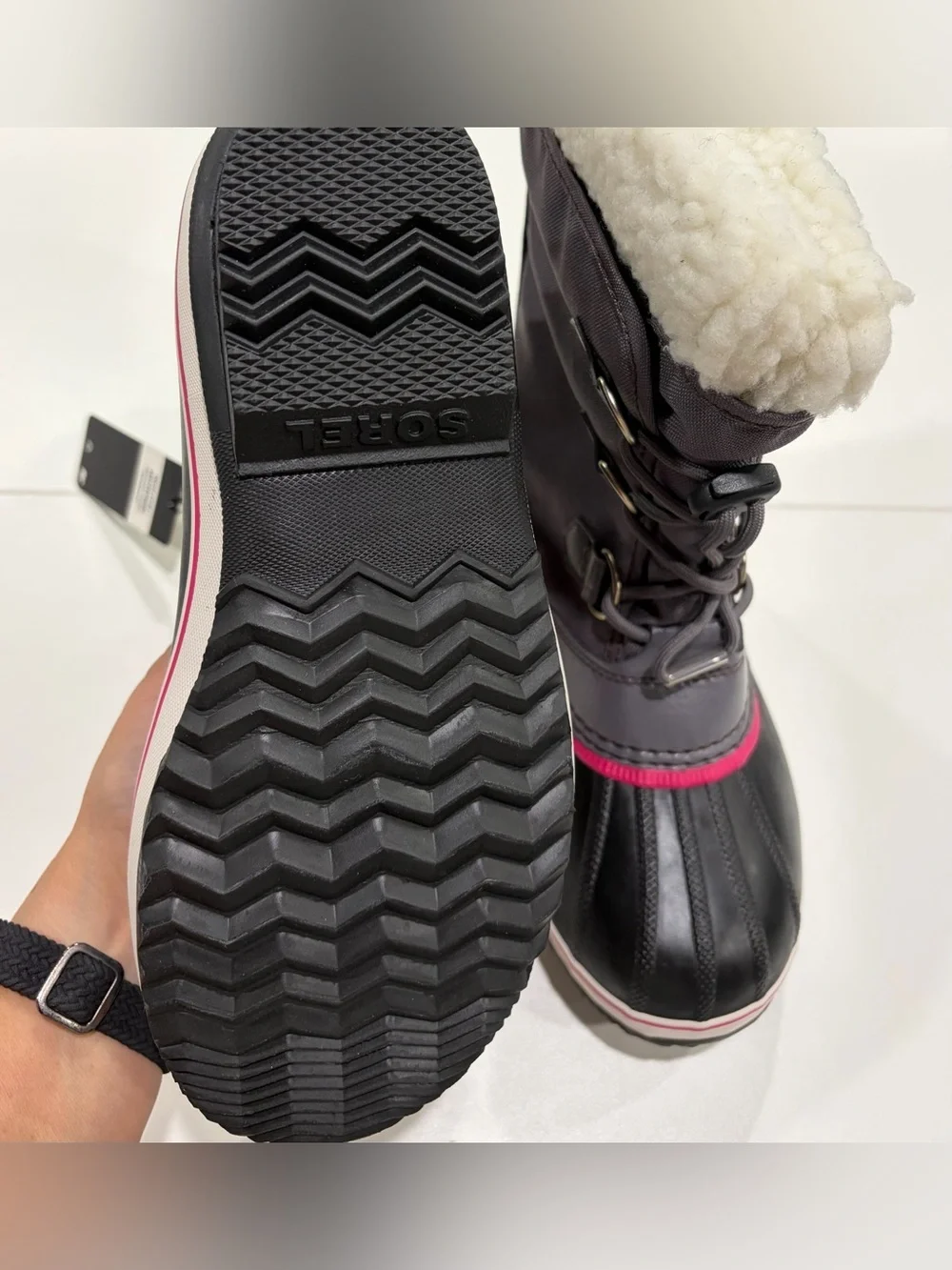 Sorel Youth 7 Years 7Y Yoot Pac Nylon Snow Boots Winter Black Pink Girls NWT